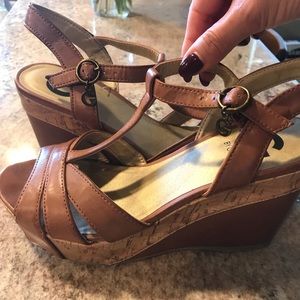 Tan Guess Wedge Sandel. Worn only a few times!